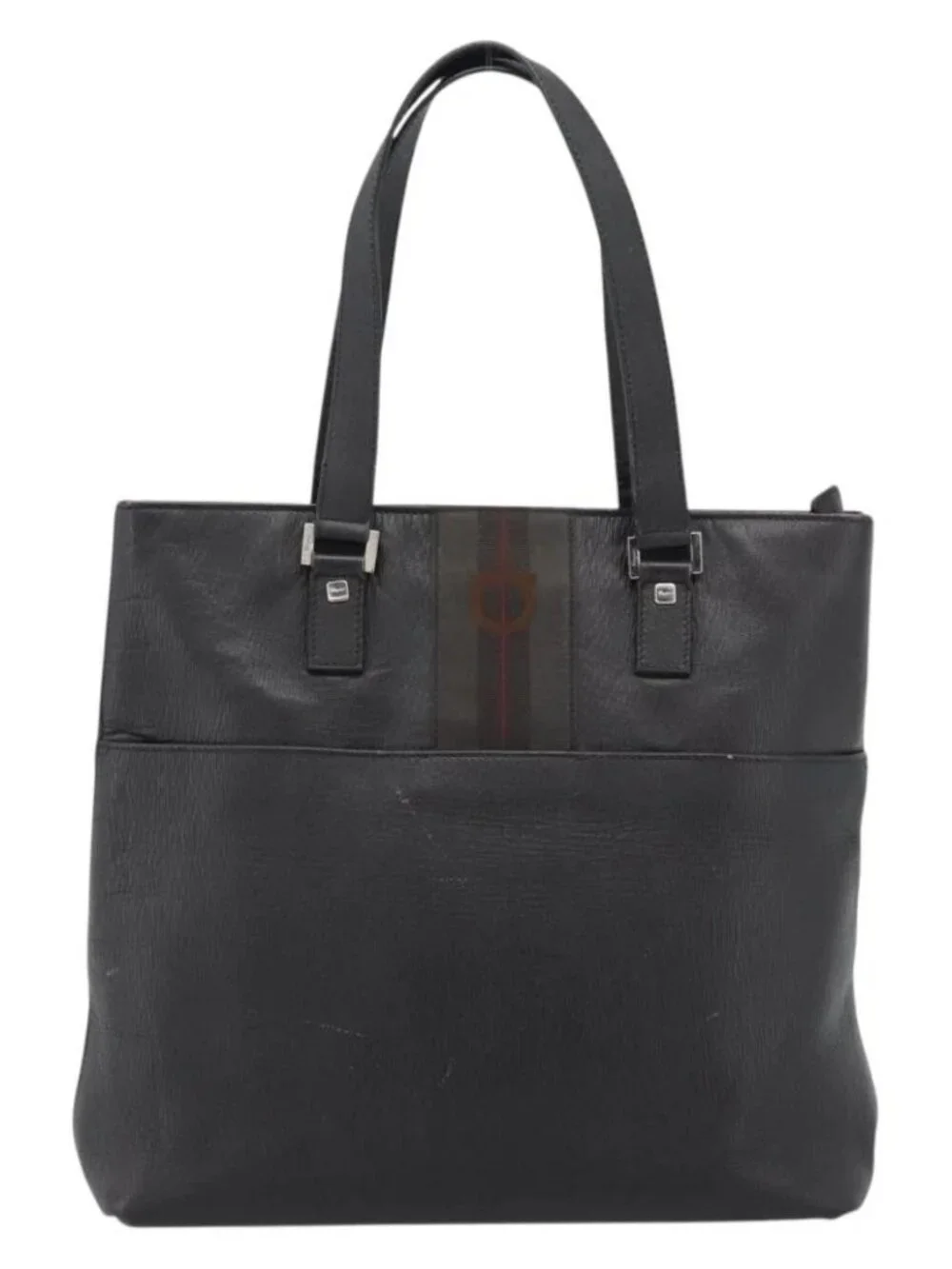 Salvatore Ferragamo Tote Bag Leather Black Silver Auth ka4781
